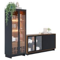 Cristaleira Guanabara E Balcão Buffet Vitoria Noce Milano Preto Colibri - 1