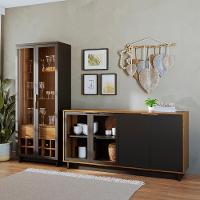 Cristaleira Guanabara E Balcão Buffet Vitoria Noce Milano Preto Colibri - 2