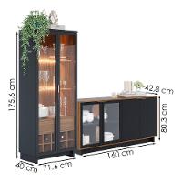 Cristaleira Guanabara E Balcão Buffet Vitoria Noce Milano Preto Colibri - 3