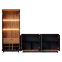 Cristaleira Guanabara E Balcão Buffet Vitoria Noce Milano Preto Colibri - 8