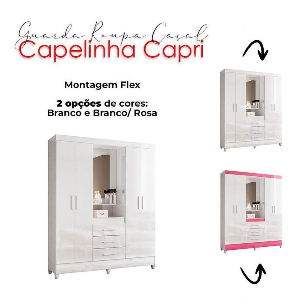 Guarda Roupa Casal Capelinha Capri Com Cômoda Vênus Com Pés E Armário Multiuso New íris Branco Brilho – Moval - 3