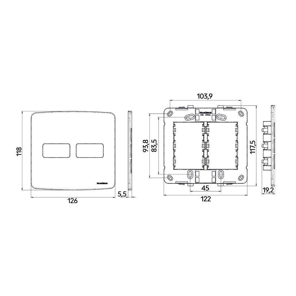 Placa Com Suporte Margirius B3 4x4 Para 2 Módulos Horizontais Branca Branco - 2