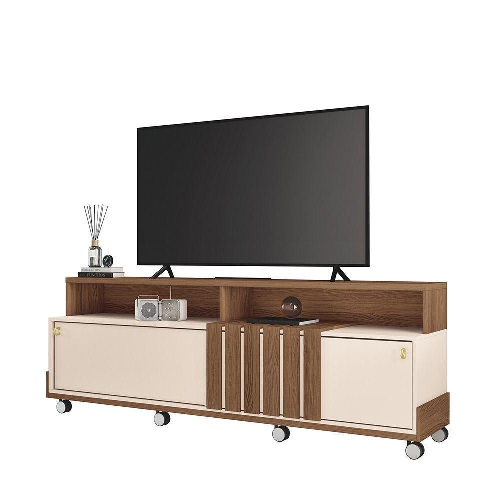 Painel Para Tv 70? Bancada Com Rodízio Karen 1.8 Castanho-off White H01 - DRossi - 1