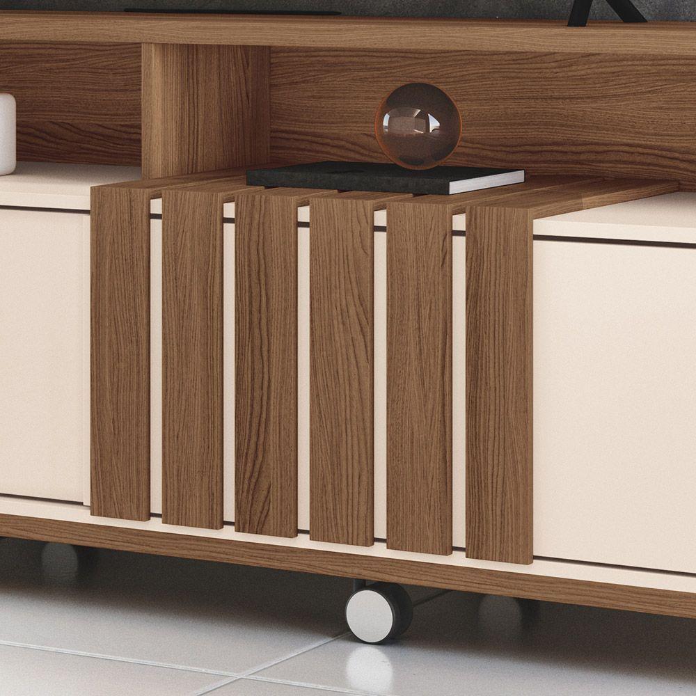 Painel Para Tv 70? Bancada Com Rodízio Karen 1.8 Castanho-off White H01 - DRossi - 6