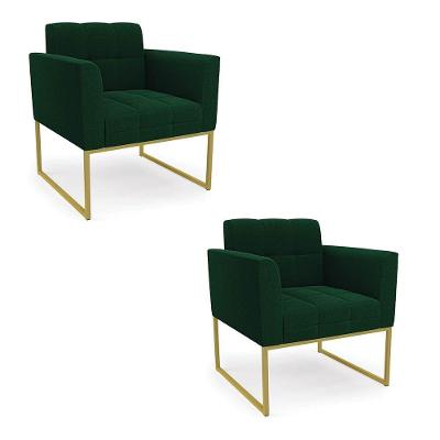 Poltrona Decorativa Industrial Dourado Kit 2 Elisa Bouclê Verde D03 - DRossi