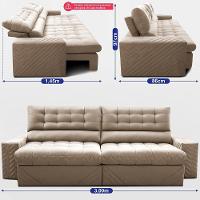 Sofá Retrátil E Reclinável 3,00m Molas Ensacadas Max Spring. Velusoft Cama Inbox Bege - 3