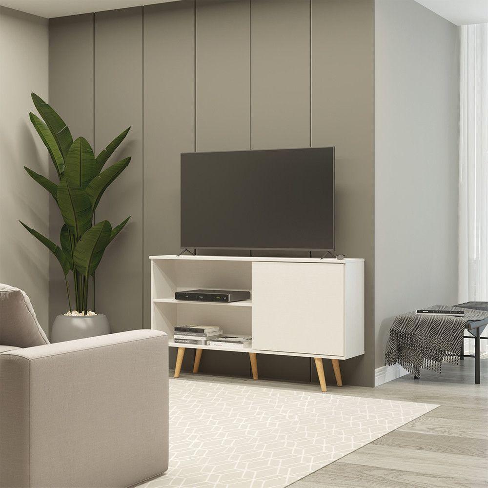 Rack Retrô Pádua Tv 60 Pol 2 Nichos 2 Portas Menu Móveis Branco - 2