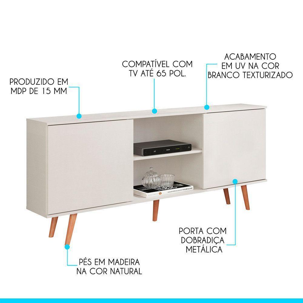 Rack Aparador P- Sala Tv 65 Pol 180 X 79 Cm Mdp Menu Móveis Branco - 2