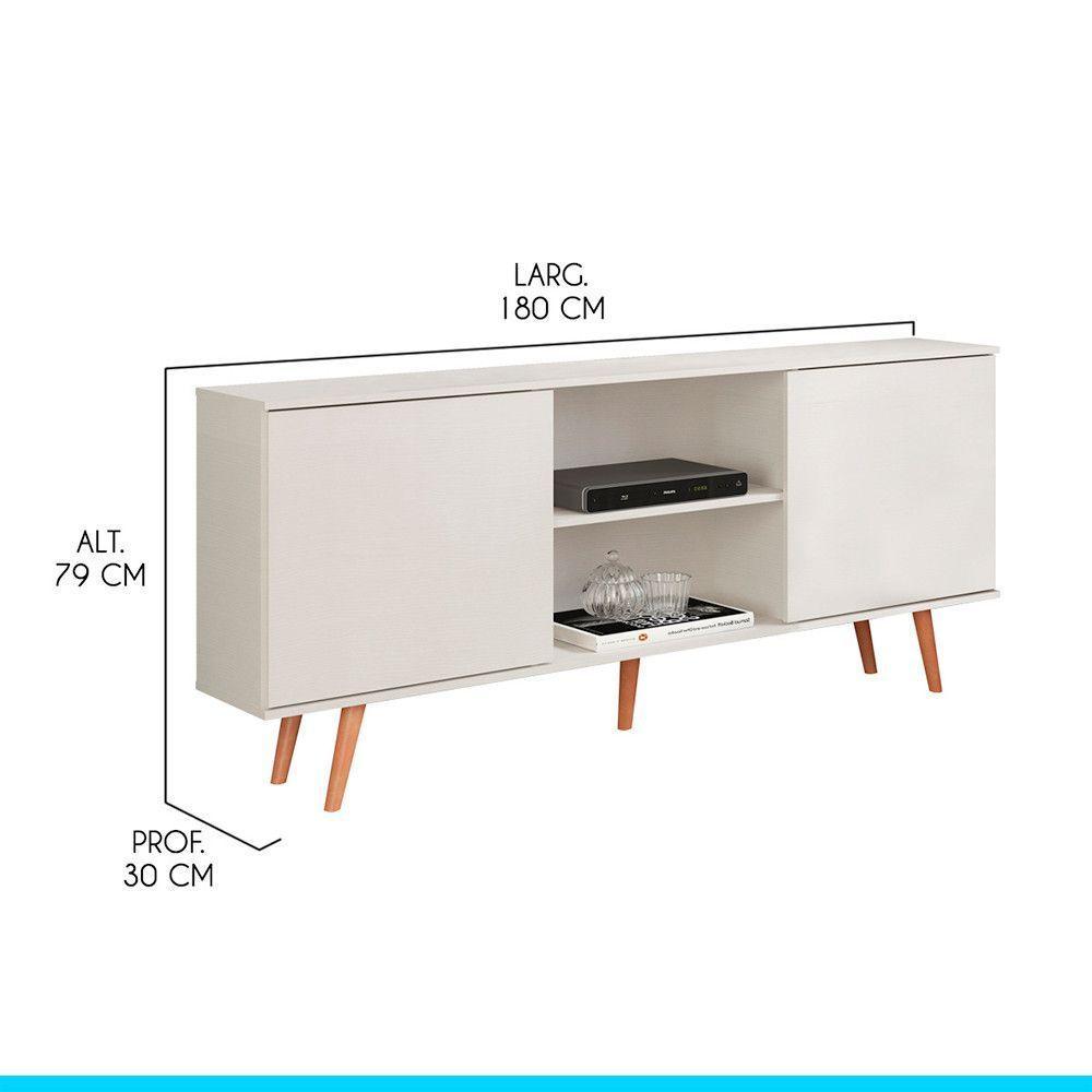 Rack Aparador P- Sala Tv 65 Pol 180 X 79 Cm Mdp Menu Móveis Branco - 3