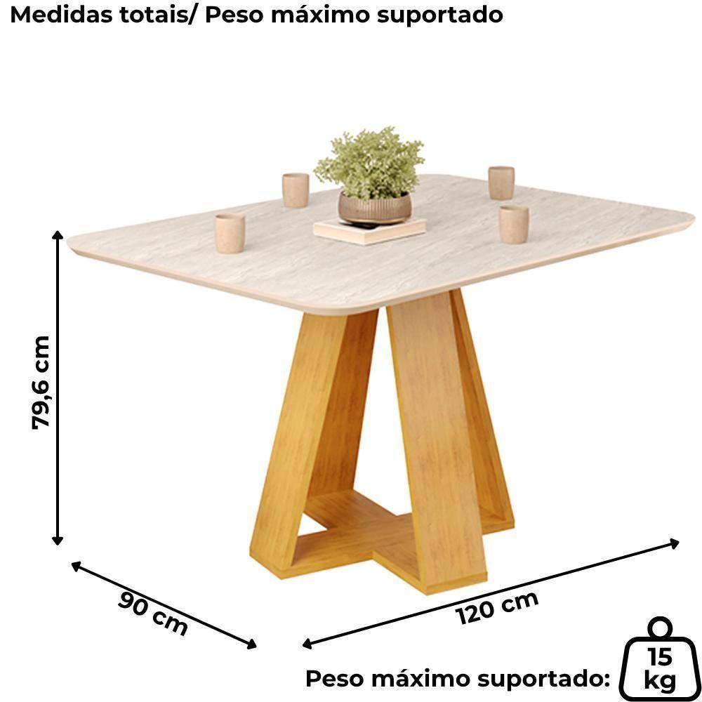 Mesa Jantar Retangular 120x90 Cm Sem Vidro Kiara Cedro Quartzo Dj Moveis Cedro Quartzo - 3