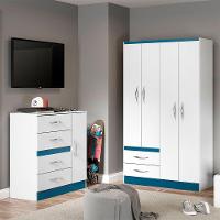 Kit Para Quarto Infantil Guarda-roupa Cômoda Mdp Menu Móveis Branco - 1
