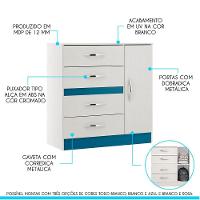 Kit Para Quarto Infantil Guarda-roupa Cômoda Mdp Menu Móveis Branco - 3