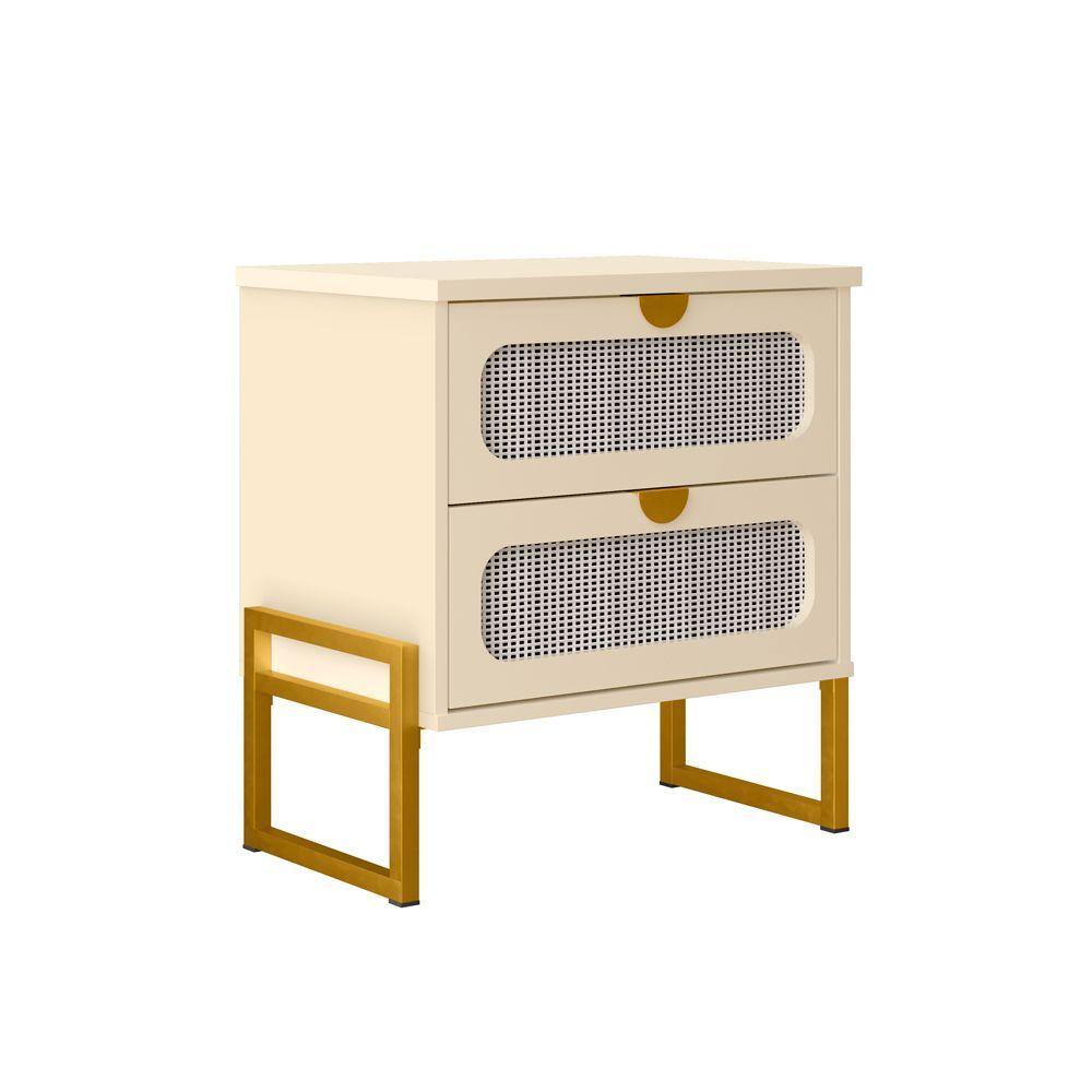 Mesa De Cabeceira Luxo Titanium Com Fino Acabamento 45cm - Off White - Dourado - 2