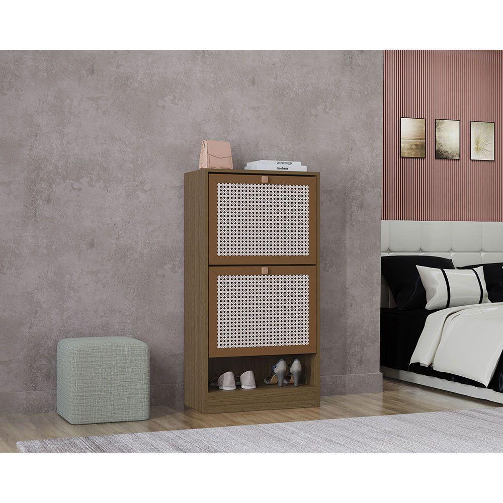 Kit Sapateira 2 Portas E 2 Mesas De Cabeceira-centro Poquema Branco-carvalho - 2