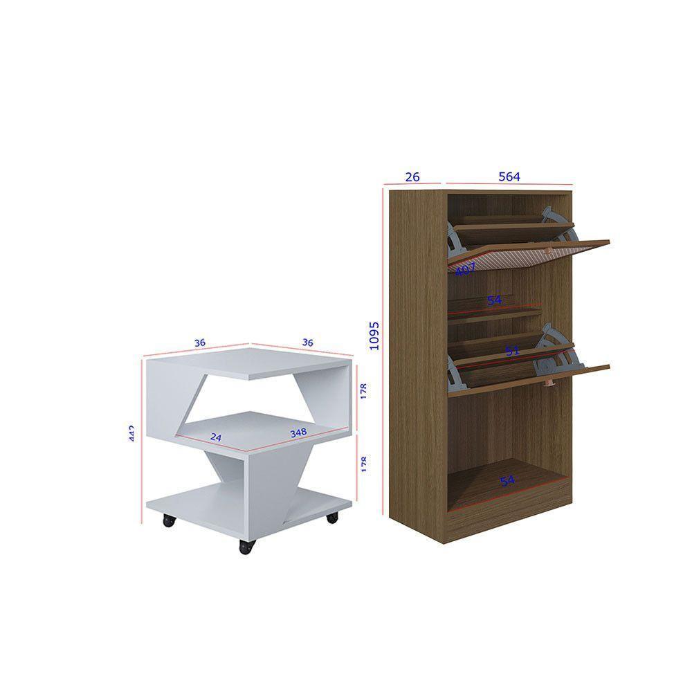 Kit Sapateira 2 Portas E 2 Mesas De Cabeceira-centro Poquema Branco-carvalho - 4