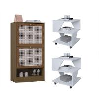 Kit Sapateira 2 Portas E 2 Mesas De Cabeceira-centro Poquema Branco-carvalho - 1