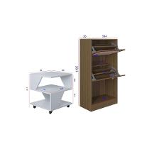 Kit Sapateira 2 Portas E 2 Mesas De Cabeceira-centro Poquema Branco-carvalho - 4