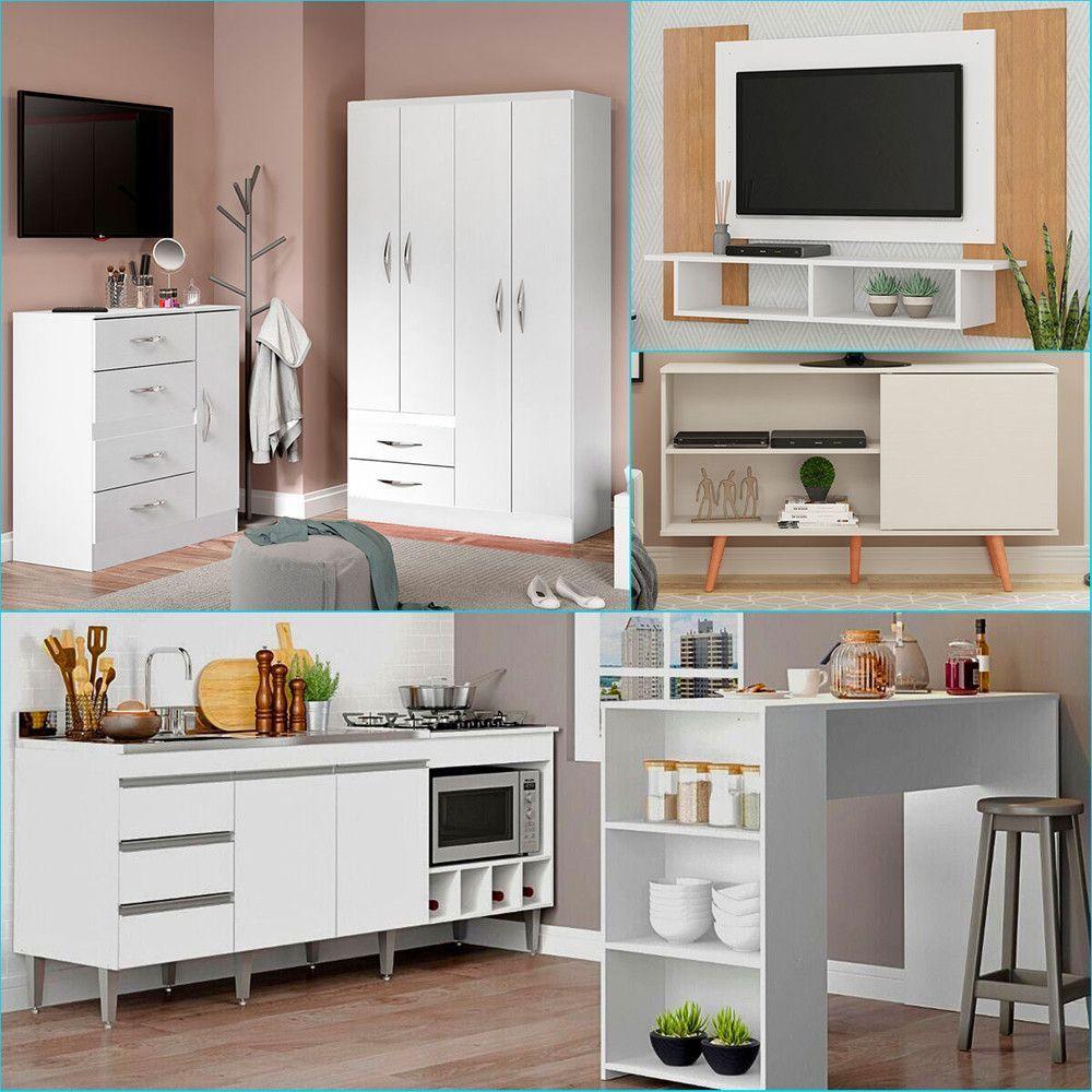 Kit Casa Sala Quarto Cozinha 6 Peças Mdp Menu Móveis Branco - 1