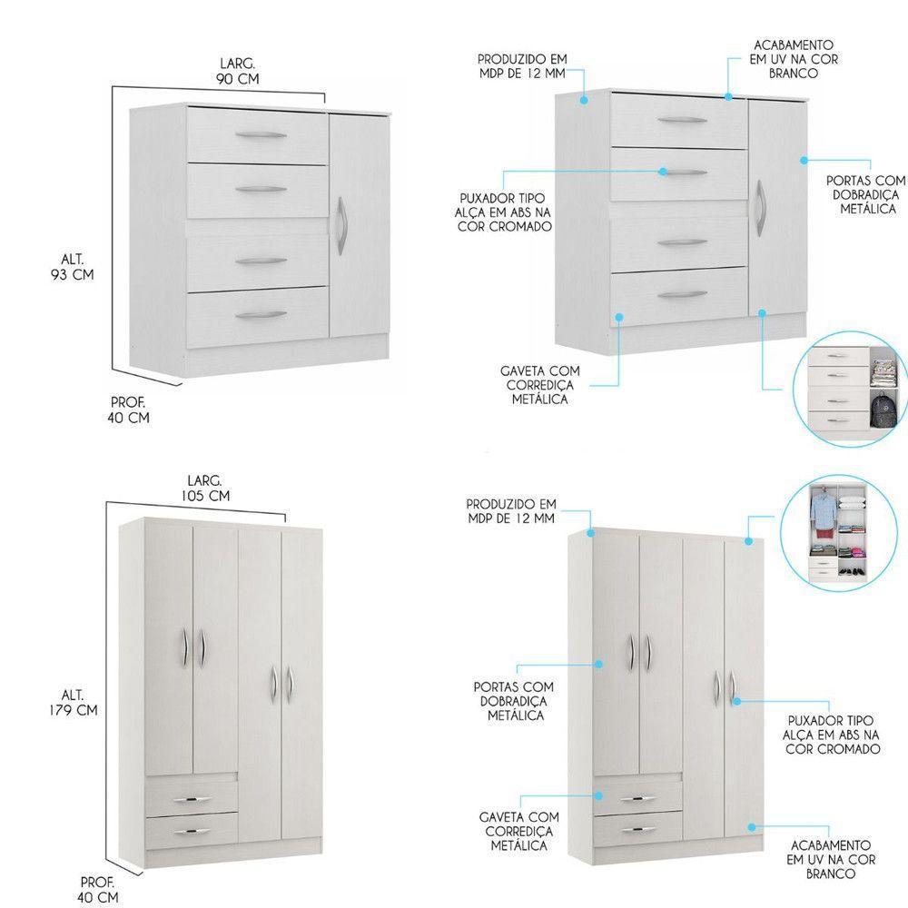 Kit Casa Sala Quarto Cozinha 6 Peças Mdp Menu Móveis Branco - 3