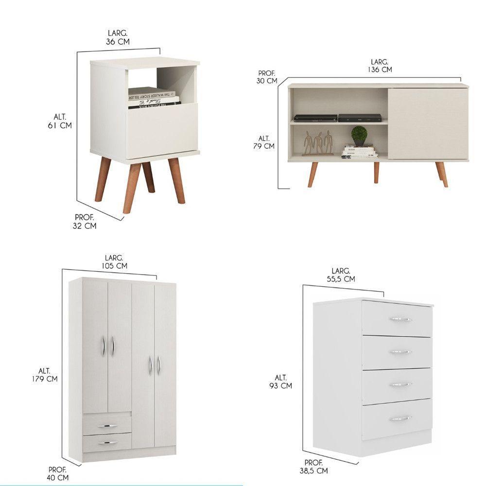 Kit Quarto Guarda Roupa Cômoda Rack Mesa 4pç Mdp Menu Móveis Branco - 3