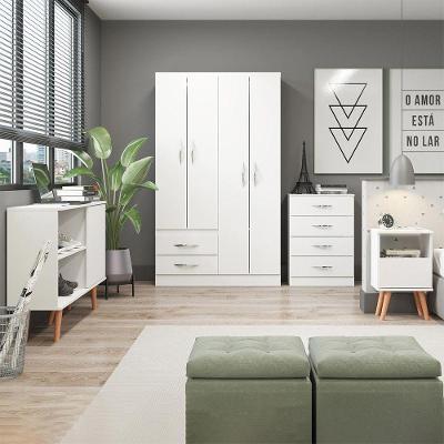 Kit Quarto Guarda Roupa Cômoda Rack Mesa 4pç Mdp Menu Móveis Branco