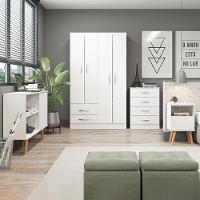 Kit Quarto Guarda Roupa Cômoda Rack Mesa 4pç Mdp Menu Móveis Branco - 1