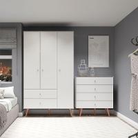 Kit Completo Quarto Guarda-roupa E Cômoda Mdp Menu Móveis Branco - 1