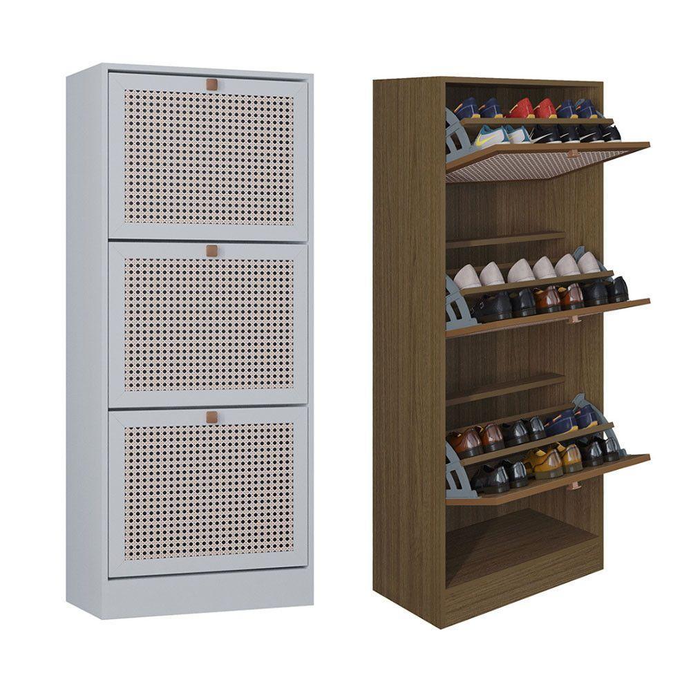 Kit 2 Sapateiras Tropical 3 Portas Multiuso Vertical Poquema Carvalho-branco - 1