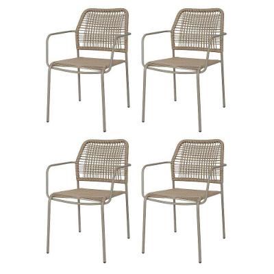 Kit 4 Cadeiras Com Braços Empilhável Copacabana Fratini Aço Carbono Fendi Trama Corda Náutica Fendi