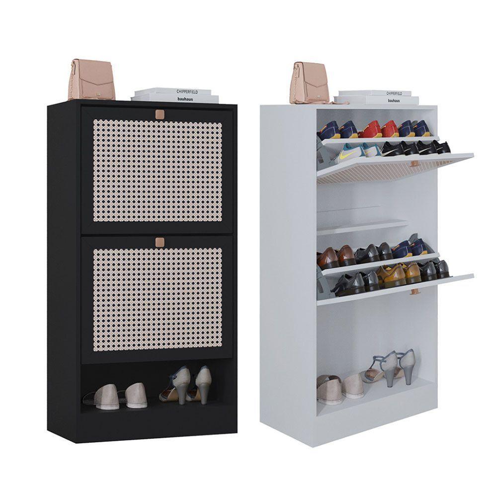 Kit 2 Sapateiras Tropical 2 Portas Multiuso Vertical Poquema Preto-branco - 1