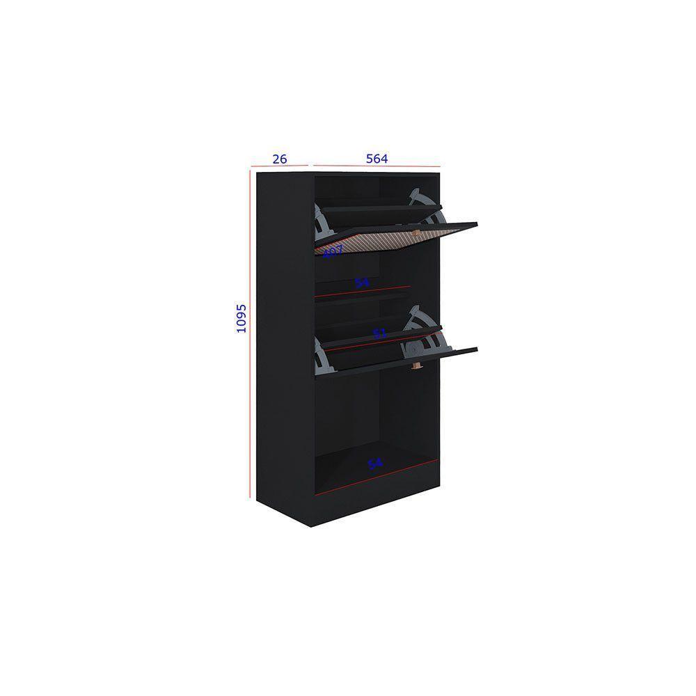 Kit 2 Sapateiras Tropical 2 Portas Multiuso Vertical Poquema Preto-branco - 4