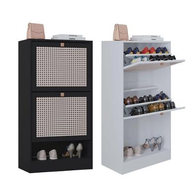 Kit 2 Sapateiras Tropical 2 Portas Multiuso Vertical Poquema Preto-branco