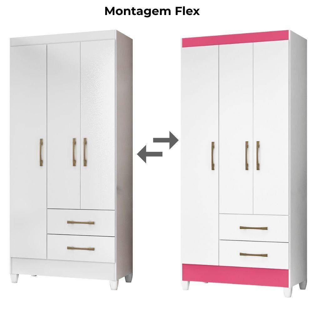 Guarda Roupa Solteiro Lima 3 Portas 182x82 Cm Branco Flex Moval Branco Flex - 3