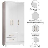 Guarda Roupa Solteiro Lima 3 Portas 182x82 Cm Branco Flex Moval Branco Flex - 2