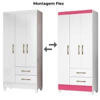 Guarda Roupa Solteiro Lima 3 Portas 182x82 Cm Branco Flex Moval Branco Flex - 3