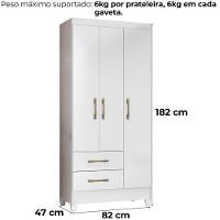 Guarda Roupa Solteiro Lima 3 Portas 182x82 Cm Branco Flex Moval Branco Flex - 7