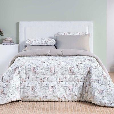 Edredom Cobertor Casa Scarpa Maris King Percalle 200 Fios Estampado Floral Protea Cinza