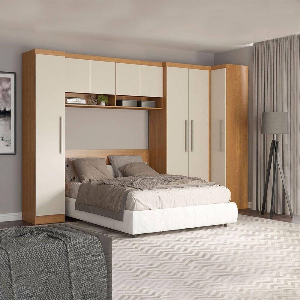 Guarda Roupa Casal Painel Cabeceira Selene 5pçs Menu Móveis Carvalho - 1