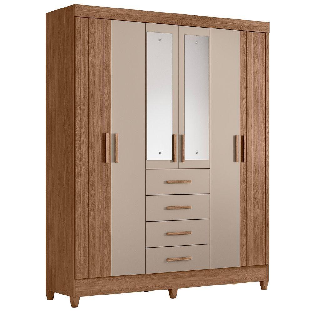 Guarda Roupa Casal Espelho 6p 165 Cm Aruba Carvalho Fendi Friso Moval - 1