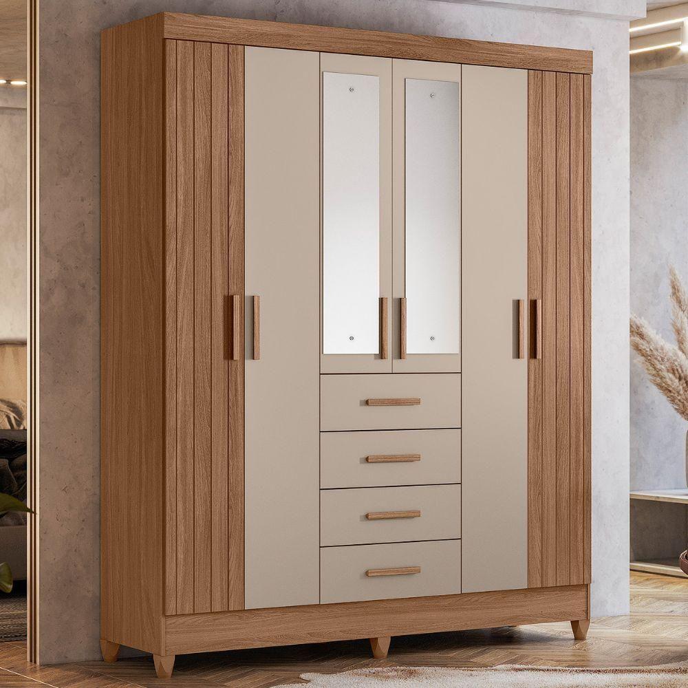 Guarda Roupa Casal Espelho 6p 165 Cm Aruba Carvalho Fendi Friso Moval - 2