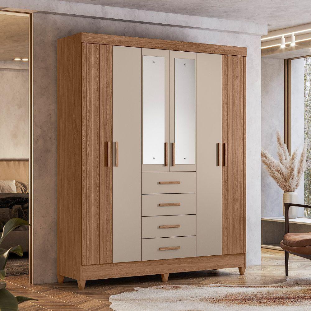 Guarda Roupa Casal Espelho 6p 165 Cm Aruba Carvalho Fendi Friso Moval - 7