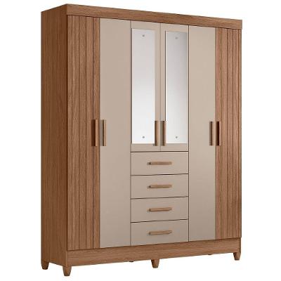 Guarda Roupa Casal Espelho 6p 165 Cm Aruba Carvalho Fendi Friso Moval