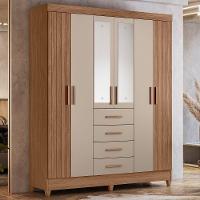 Guarda Roupa Casal Espelho 6p 165 Cm Aruba Carvalho Fendi Friso Moval - 2