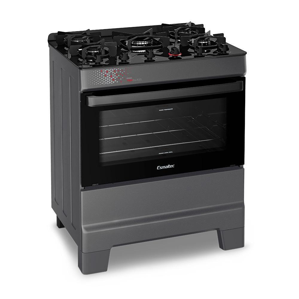 Fogão A Gás Mesa De Vidro Forno 84L Esmaltec Ideal Top Glass Titanium 5 Bocas Bivolt - 1