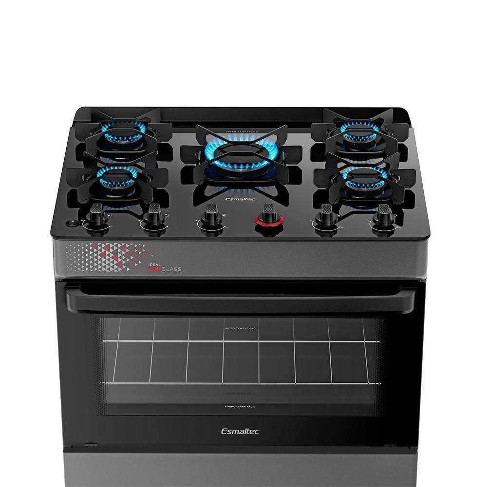 Fogão A Gás Mesa De Vidro Forno 84L Esmaltec Ideal Top Glass Titanium 5 Bocas Bivolt - 4