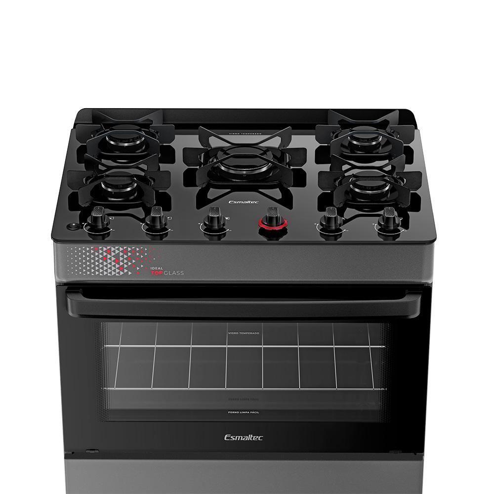 Fogão A Gás Mesa De Vidro Forno 84L Esmaltec Ideal Top Glass Titanium 5 Bocas Bivolt - 5