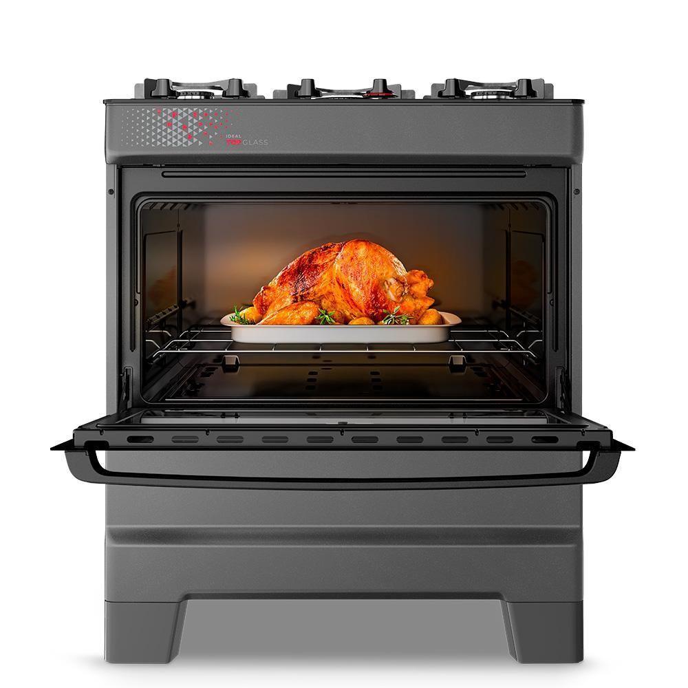 Fogão A Gás Mesa De Vidro Forno 84L Esmaltec Ideal Top Glass Titanium 5 Bocas Bivolt - 7