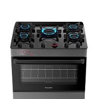 Fogão A Gás Mesa De Vidro Forno 84L Esmaltec Ideal Top Glass Titanium 5 Bocas Bivolt