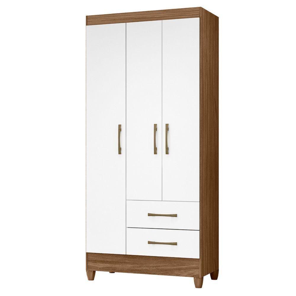 Guarda Roupa Solteiro Lima 3 Portas 182x82 Cm Naturale Branco Moval - 1
