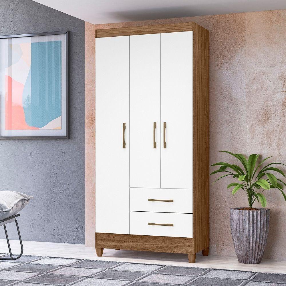 Guarda Roupa Solteiro Lima 3 Portas 182x82 Cm Naturale Branco Moval - 2